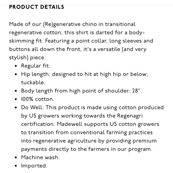 New Madewell Dark Pavement Grey Darted Button Up Shirt in (Re)generative Chino - Picture 6 of 6